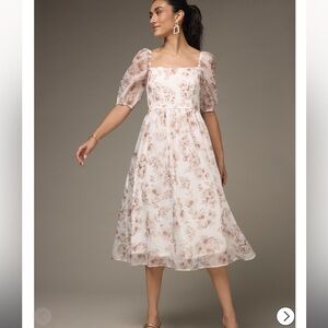 Francesca's Collections Cream Puff Sleeve Midi Dress